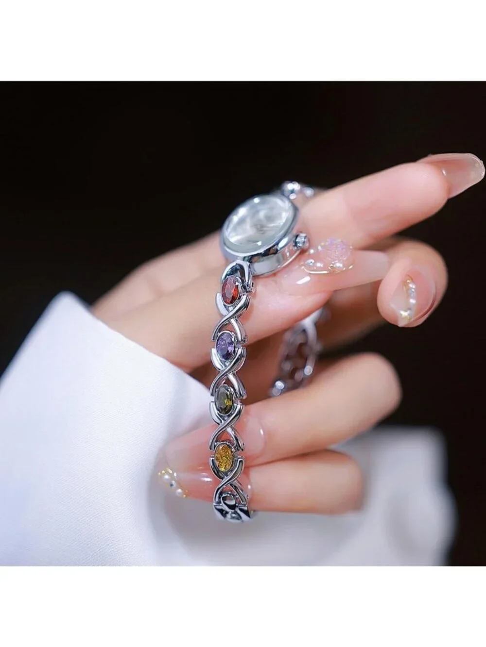 Womens Silver Analog Quartz Waterproof Oval Dainty Vintage Bracelet Luxury Watch